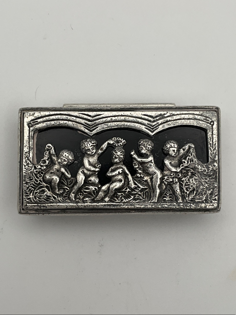 Antique Continental Silver Cherub snuff or pill box